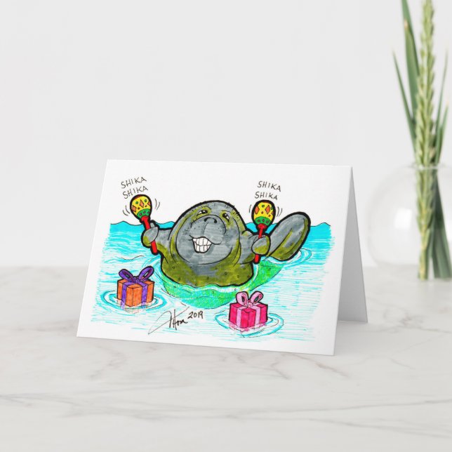 Manatee mit Maracas Geburtstagskarte Karte (Vorderseite)