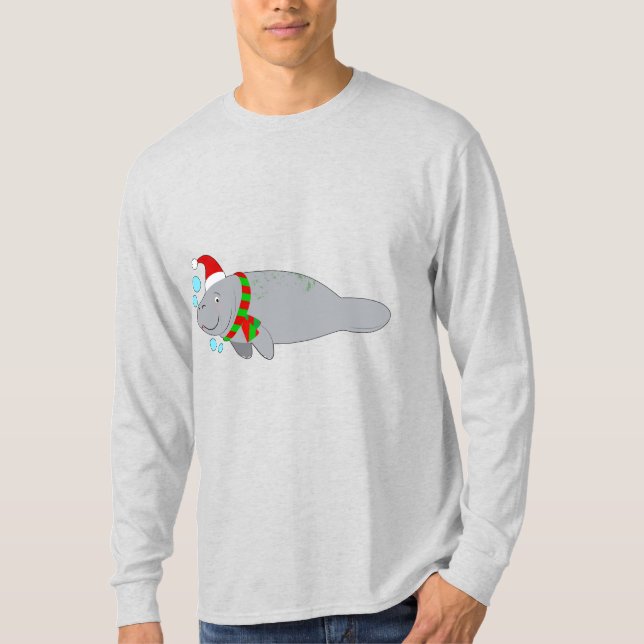 Manatee mit Weihnachtsmannmütze und Scarf T-Shirt (Vorderseite)
