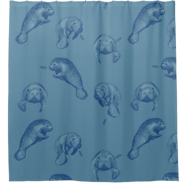 Manatee Ocean Blue Duschvorhang (Vorderseite)