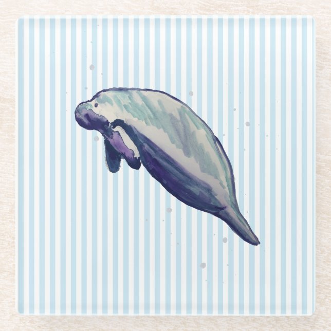 Manatee Painting Beach Decor Glass Untersetzer (Vorderseite)