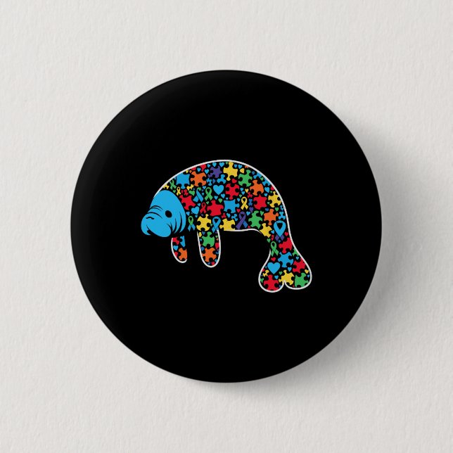 Manatee Puzzle Autismus Bewusstsein Autistische Fr Button (Vorderseite)