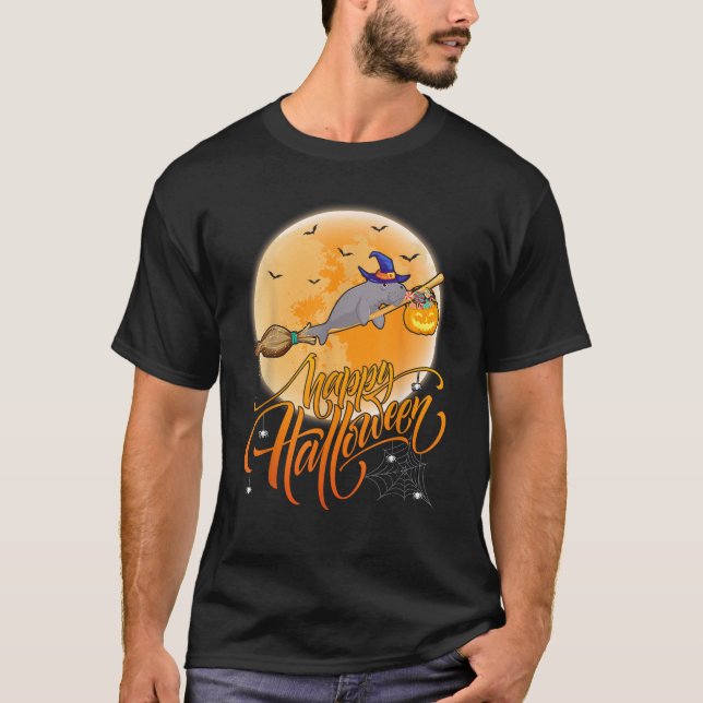 Manatee Ride Witch Shotgun Funny Manatee Halloween T-Shirt (Vorderseite)