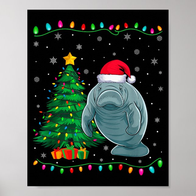 Manatee Santa Hat Men Women Kids Christmas Tree Li Poster (Vorne)