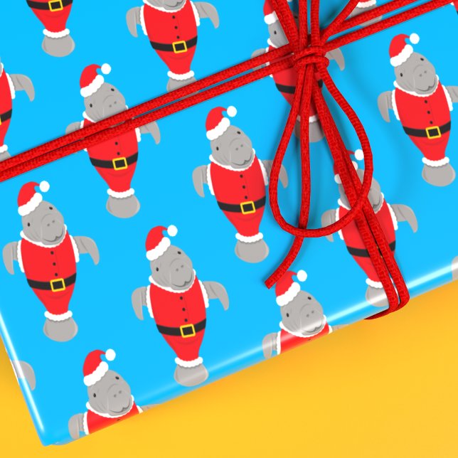 Manatee Santa Outfit Animal Novelty Geschenkpapier (Get this fun Manatee Santa wrapping paper for your Christmas holiday!)