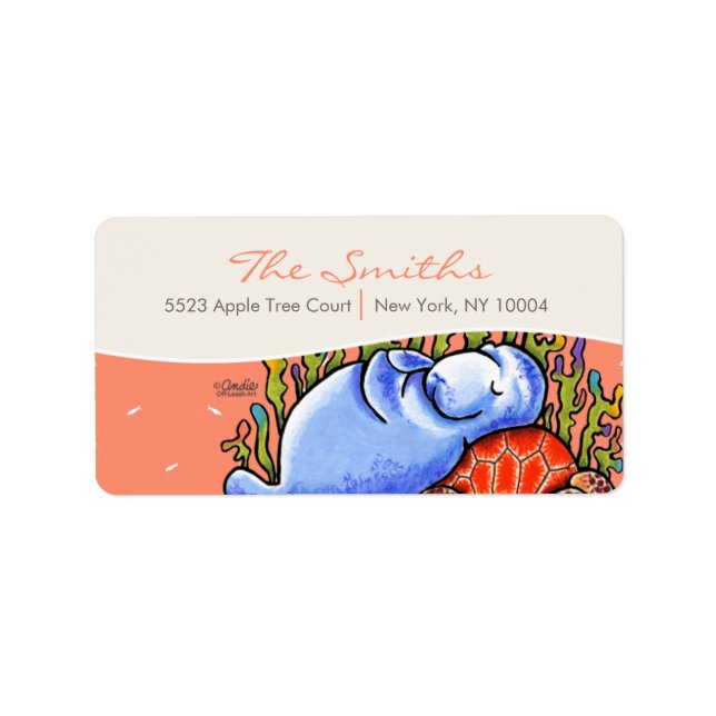 Manatee Sea Turtle Fish Pink Lachs Adressaufkleber (Vorne)