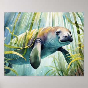 Manatee Watercolor Wand an Wand Poster