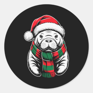 Manatee Weihnachten Santa Hut F Weihnachtskostüm Runder Aufkleber