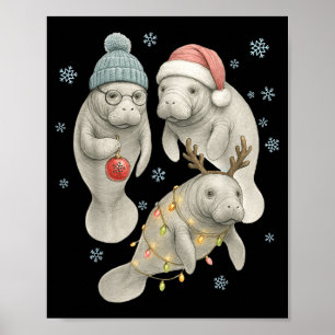 Manatee Weihnachts Manatee Santa Rentiere Lichter Poster