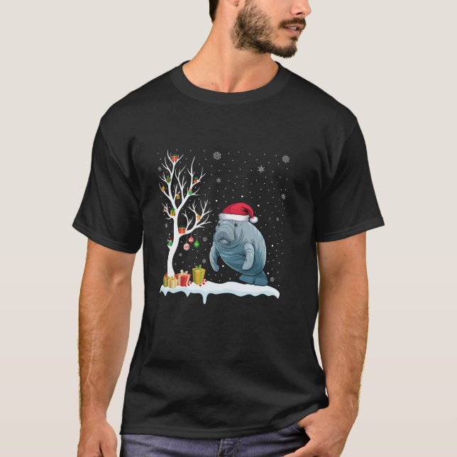 Manatee Weihnachtsmannmütze Festlicher Baum Weihna T-Shirt (Vorderseite)