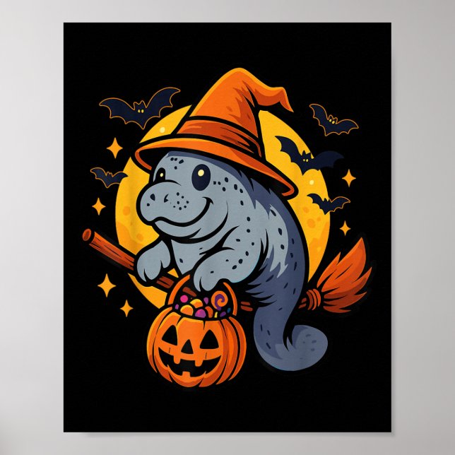 Manatee Witch Hat Pumpkin Halloween Soky Season  Poster (Vorne)