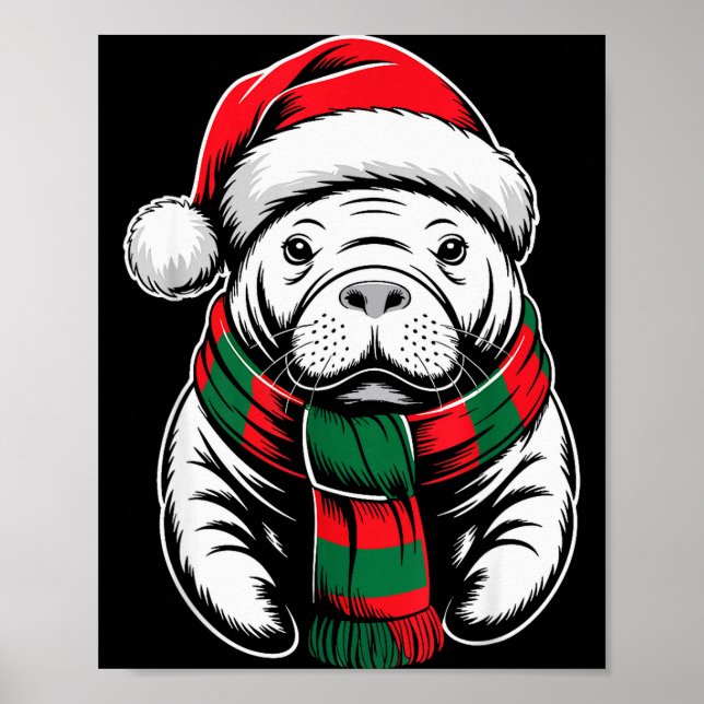 Manatee Xmas Santa Hat F Christmas Costume  Poster (Vorne)