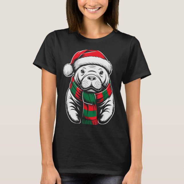 Manatee Xmas Santa Hat F Christmas Costume  T-Shirt (Vorderseite)
