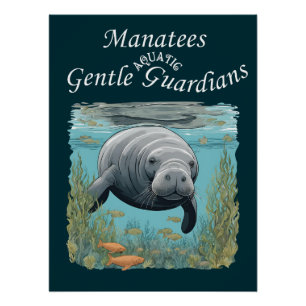Manatees Gentle Aquatic Guardians Poster