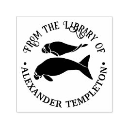Manatees Silhouette Round Library Book Name Permastempel