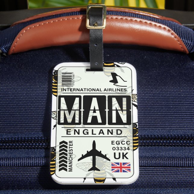 Manchester Bee Luggage Tag Gepäckanhänger (Vorderseite Insitu 2)