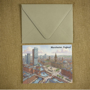Manchester England Aquarell-Illustration Postkarte