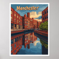Manchester England Art Vintage Travel Illustration
