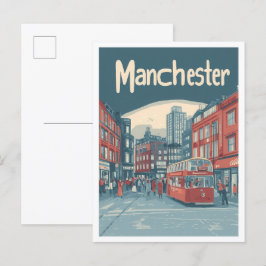 Manchester England Art Vintage Travel Illustration Postkarte