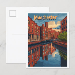 Manchester England Art Vintage Travel Illustration Postkarte