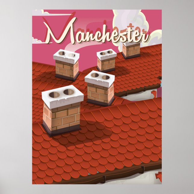 Manchester, England Cartoon Reiseplakat Poster (Vorne)