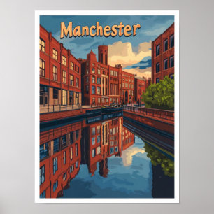 Manchester England Kunst Vintage Reiseillustration Poster