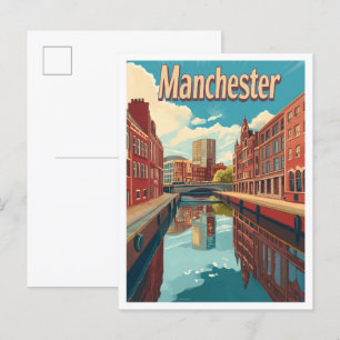 Manchester England Kunst Vintage Reiseillustration Postkarte