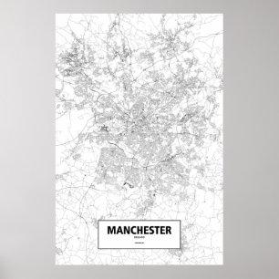 Manchester, England (schwarz auf weiß) Poster