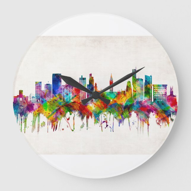 Manchester England Skyline Große Wanduhr (Vorderseite)
