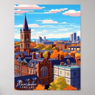 Manchester England Vintage Illustration Poster