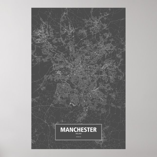 Manchester, England (weiß auf schwarz) Poster (Vorne)