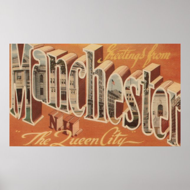 Manchester, New Hampshire - Großer Brief Poster