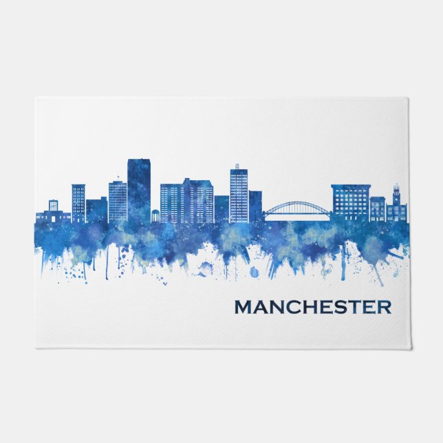 Manchester New Hampshire Skyline Blue Fußmatte (Vorderseite)