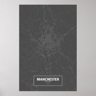 Manchester, New Hampshire (weiß auf schwarz) Poster