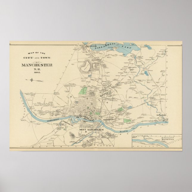 Manchester, NH City, Stadt Poster (Vorne)