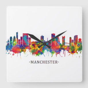 Manchester Skyline Quadratische Wanduhr