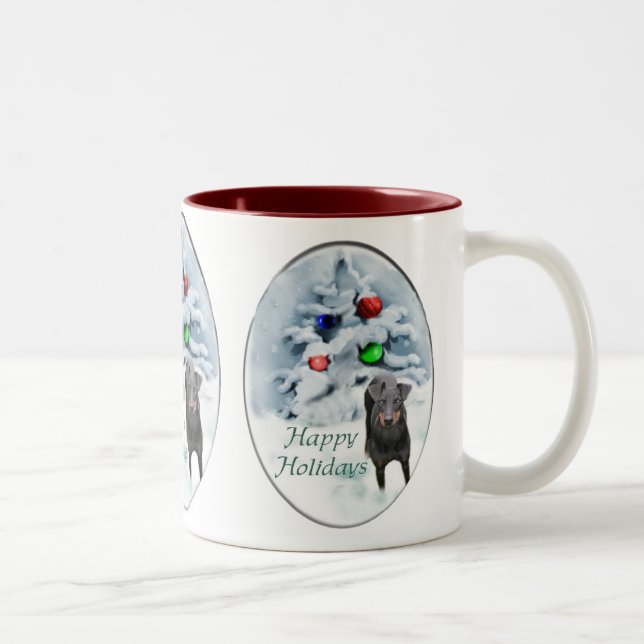 Manchester Terrier Christmas Geschenke Zweifarbige Tasse (Rechts)