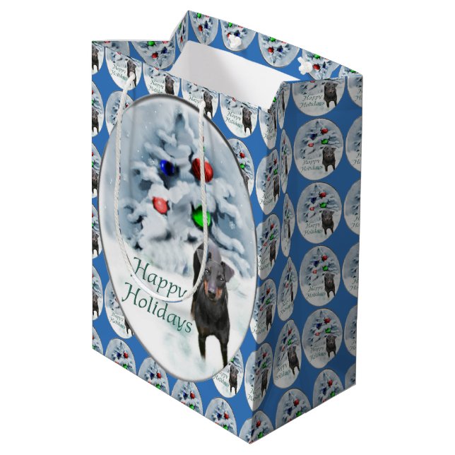 Manchester Terrier Christmas Mittlere Geschenktüte (Rückseite Schrägansicht)