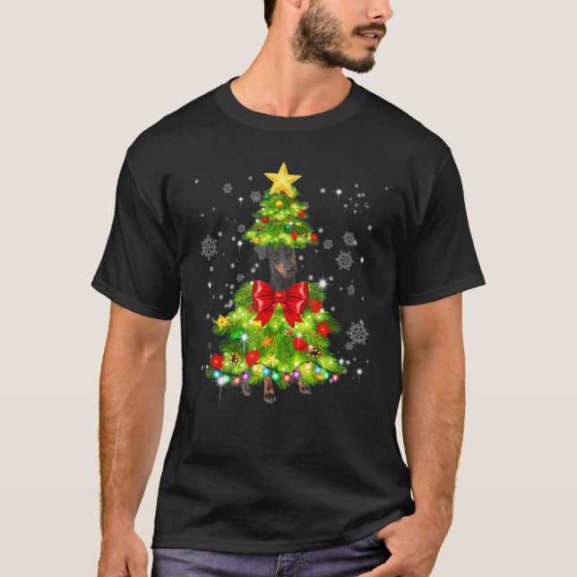 Manchester Terrier Christmas Tree Lights Xmas Dogm T-Shirt (Vorderseite)