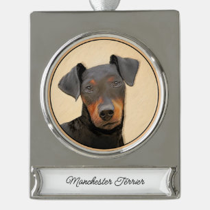 Manchester Terrier Gemälde Originale Tierkunst Banner-Ornament Silber