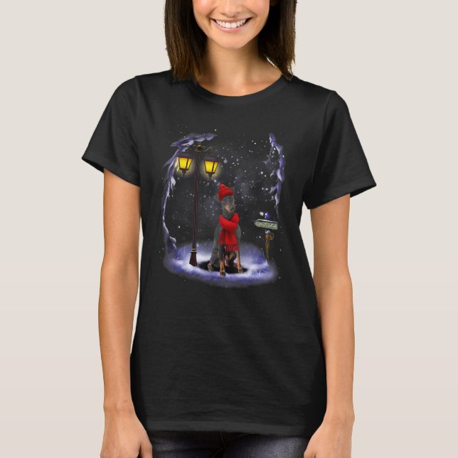 Manchester Terrier Santa Snow Christmas Light T-Shirt (Vorderseite)