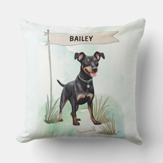 Manchester Terrier Watercolor Personalized Dog Kissen (Vorderseite)