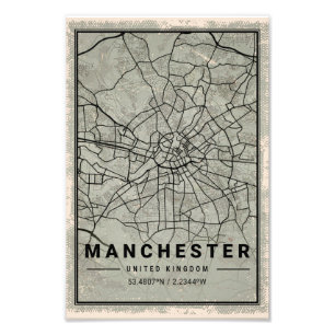 Manchester united kingdom map print poster canvas