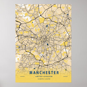 Manchester - United Kingdom Yellow City Map Poster