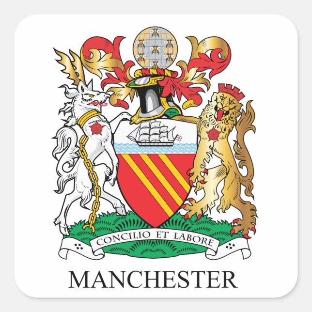 Manchester-Wappen Quadratischer Aufkleber (Vorderseite)