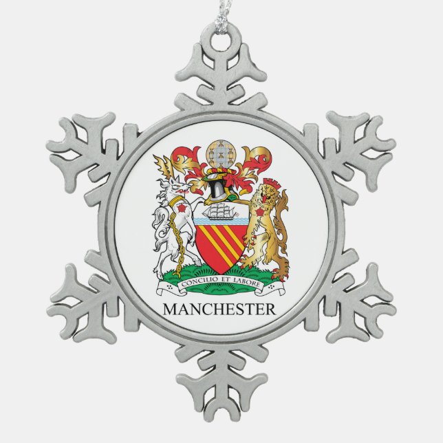 Manchester-Wappen Schneeflocken Zinn-Ornament (Vorderseite)