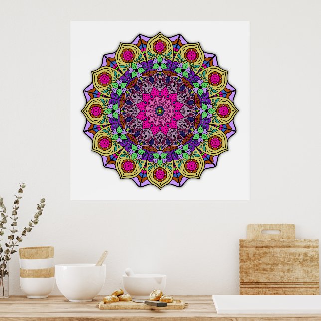 Mandala 12-2 PinkFlower - Poster (Küche)