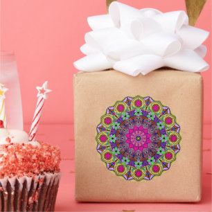 Mandala 12-2 PinkFlower - Runder Aufkleber