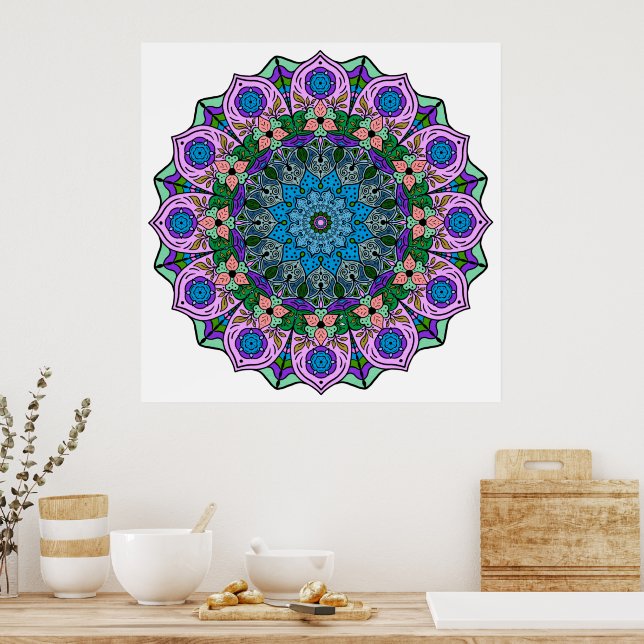 Mandala 12-2 TealRose - Poster (Küche)