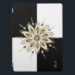 Mandala 2a iPad pro hülle<br><div class="desc">Eleganter,  moderner Schwarz-Weiß-Quadrat-Hintergrund mit goldenem Schwarz-Weiß-Kreis Mandala-Design. Optionales Monogramm.</div>