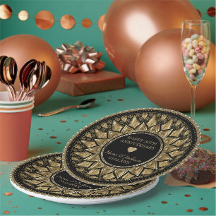 Mandala-Abendessen in Gold und Schwarz Pappteller